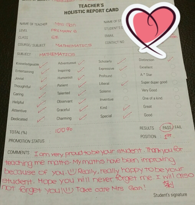 I received a report card from a student! 